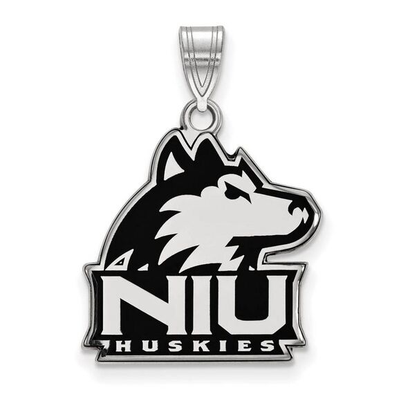 Sterling Silver Rhodium Plated Northern Illinois U. LG Enamel Pendant - Picture 1 of 3
